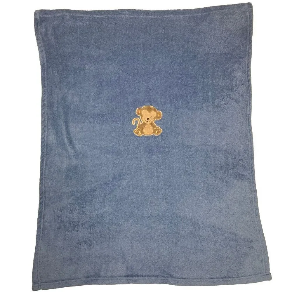Baby Starters Blanket Monkey Blue Plush SOFT Lovey Fleece 30X40 Embroidered 2013